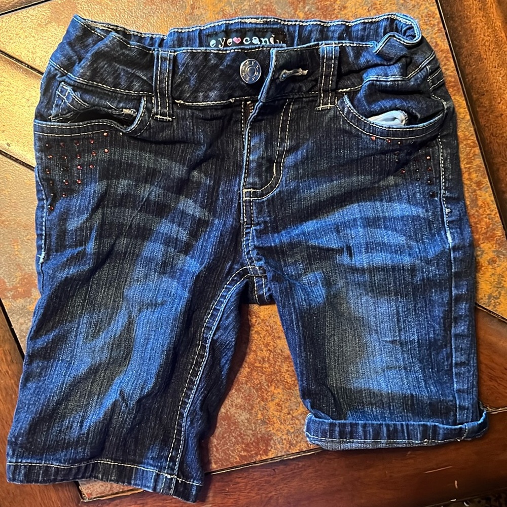 Denim shorts with rhinestones, excellent used condition!